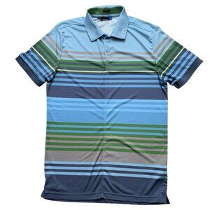 J. Lindeberg Golf Ric Polo Shirt Mens M Short Sleeve Regular Fit Blue Striped